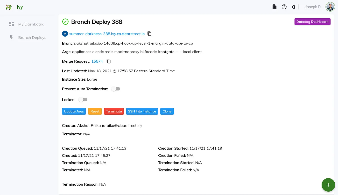 Branch deploy details page