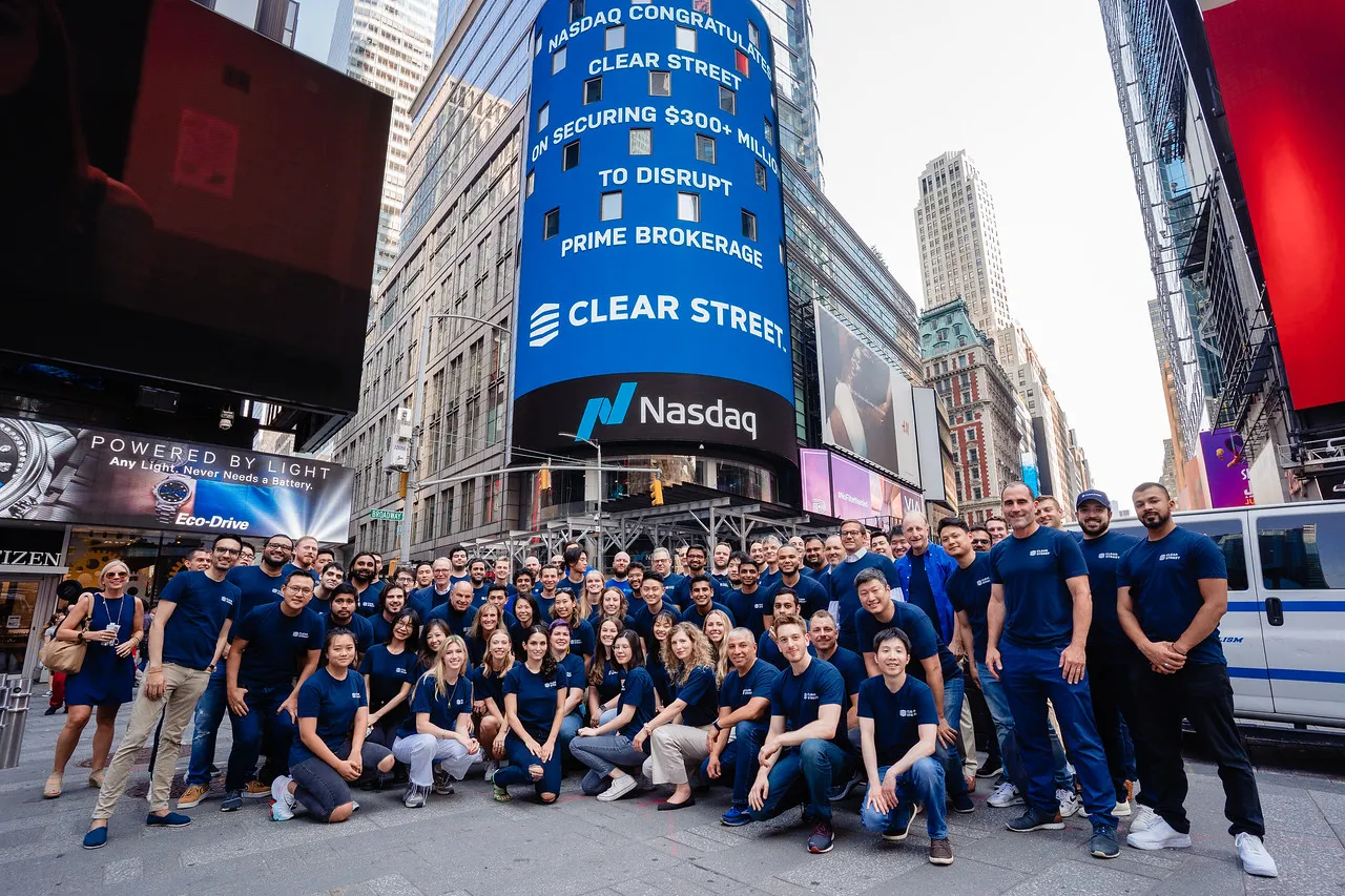 The Clear Street team celebrates outside NASDAQ